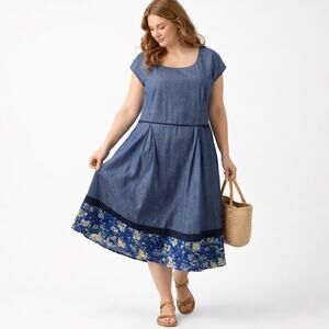 eShakti Blue Floral Midi Dress